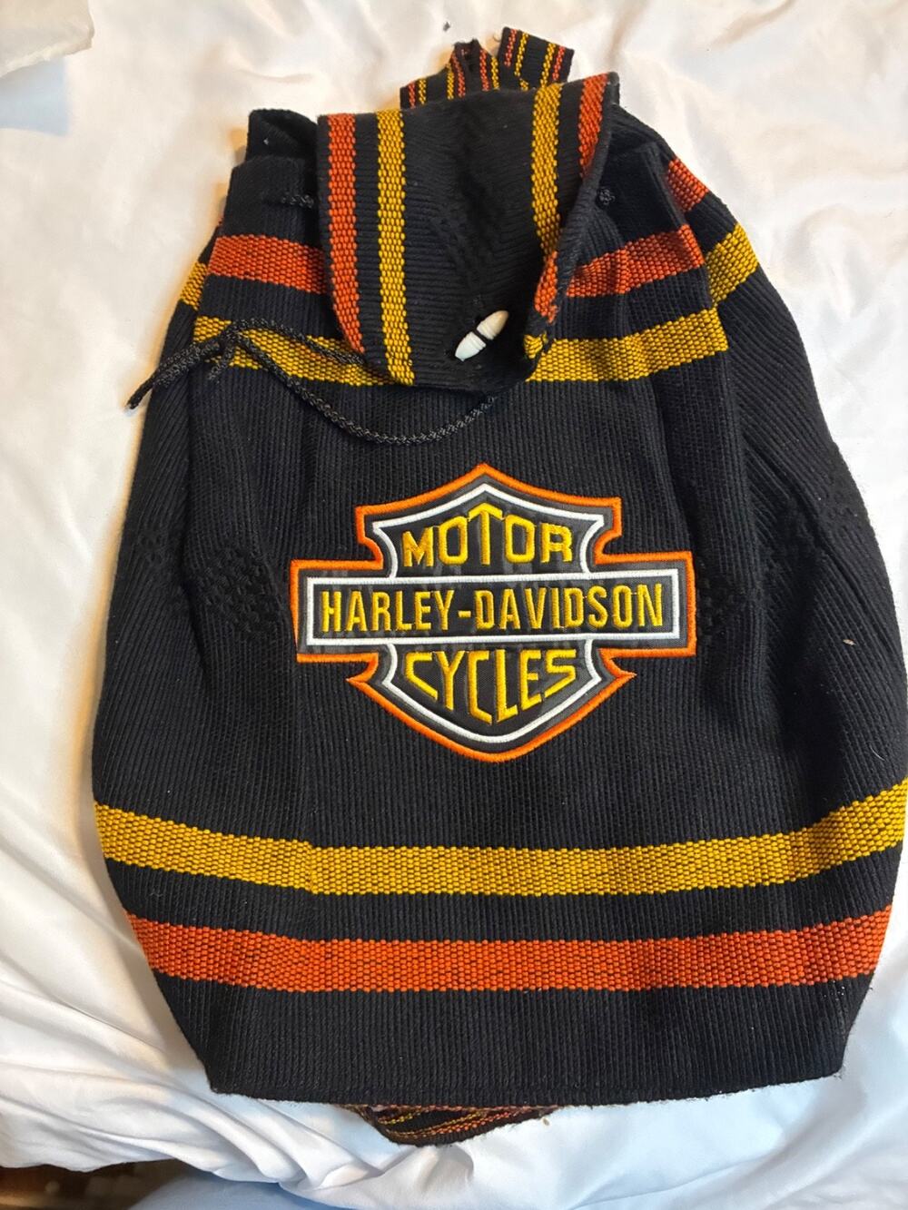 Rare Harley Davidson Motorcycle Woven Backpack / Bag - Excellent
